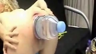 Big plastic water bottle stretches out
