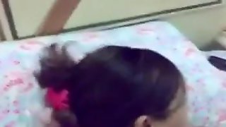 A girl sucks her lover 's rod and fuck