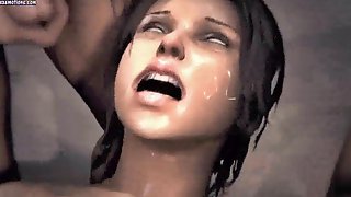 Animated babe covered in sperm as she