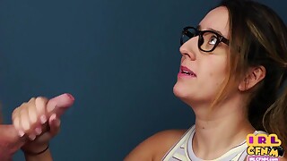 Cute CFNM glasses babe deepthraoting guy
