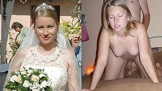 Bride wedding dress before during after