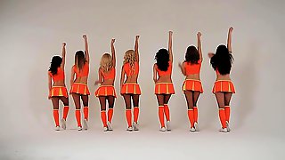 Hot young cheerleaders in yellow and