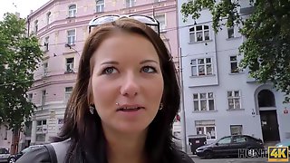 Czech brunette is sucking a random guys